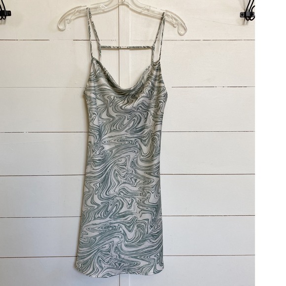 Audrey 3+1 Forest Green‎ & White Marble Mini Slip Dress - S - Picture 9 of 9